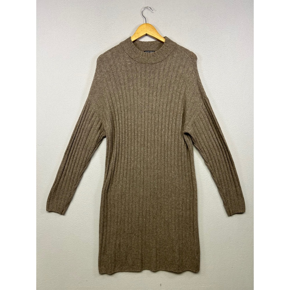 Minimalist Hilary Radley Womens Large Brown Ribbed Mock Neck Tunic Sweater